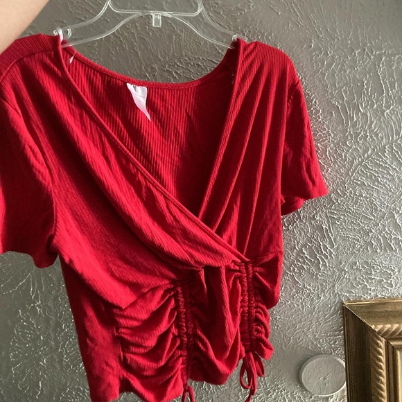 Red Ruched Wrap Top - Picture 2 of 3